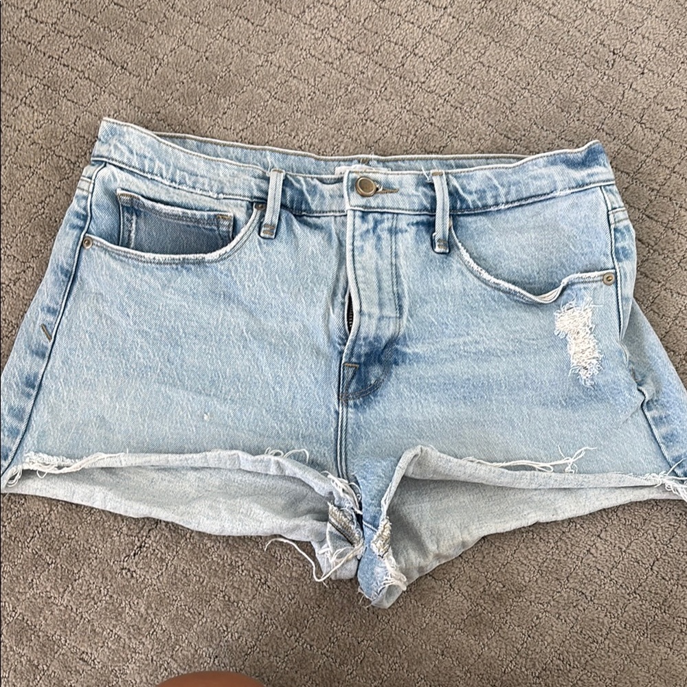 Good American Blue Distressed Jean Shorts